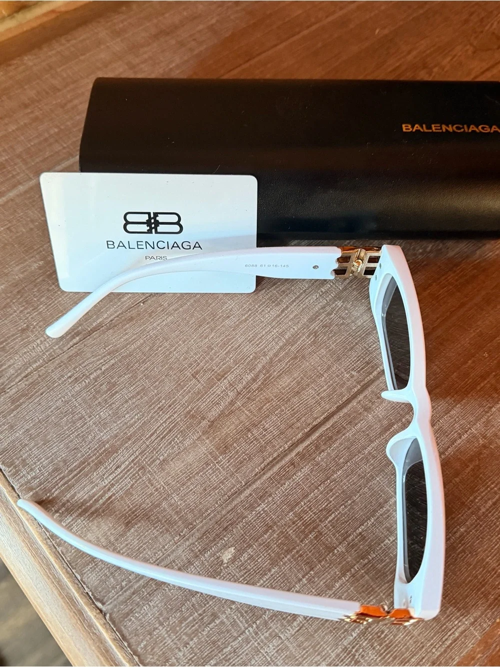 Balenciaga White Rectangular Slim Sunglasses with Dark Lenses